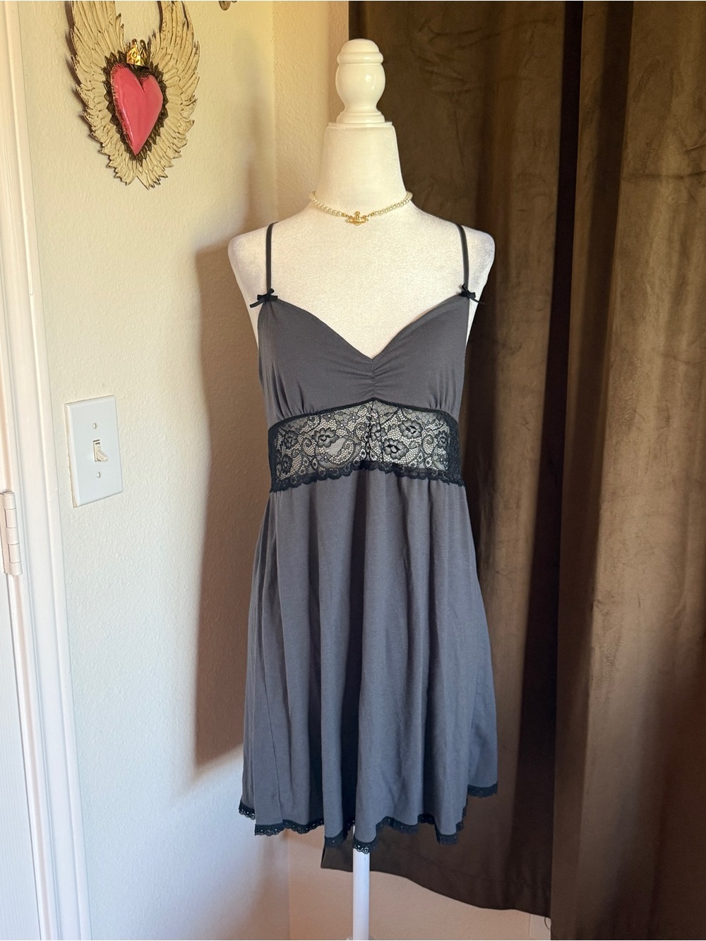 Gilligan & O'Malley Charcoal Chemise with Black Lace